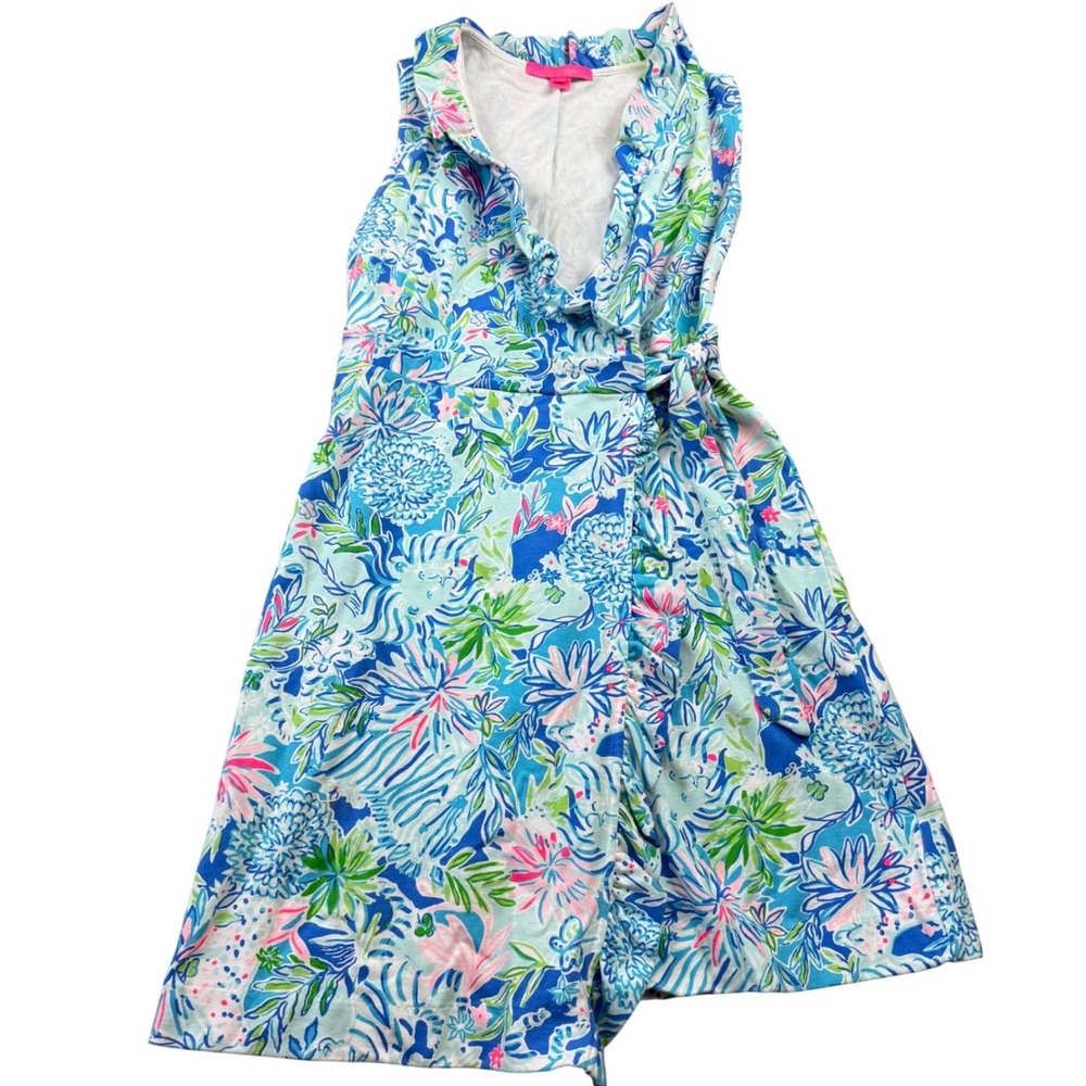 Lilly Pulitzer Size XS Romee Wrap Dress in Blue Lion Around Print - Picture 2 of 8